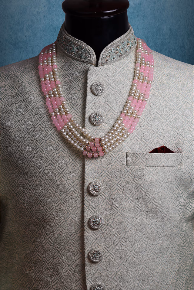 Pastel Pink and White Pearl Multi Layered Chain — rent in Bangalore