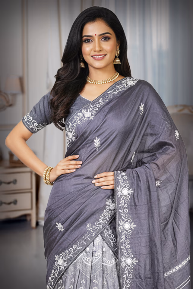 Charcoal Grey Half Saree — rent in Bangalore