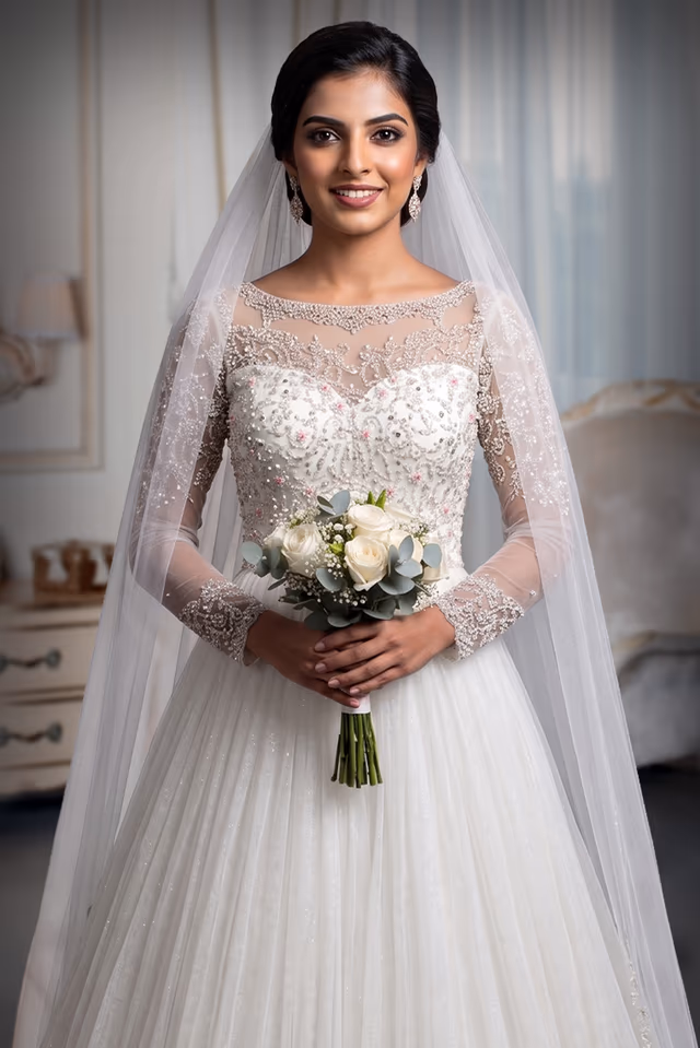 Heavy Handworked White Gown With Heavy Handwork Details On Front And Back Yoke Along With Sleeves — rent in Calicut