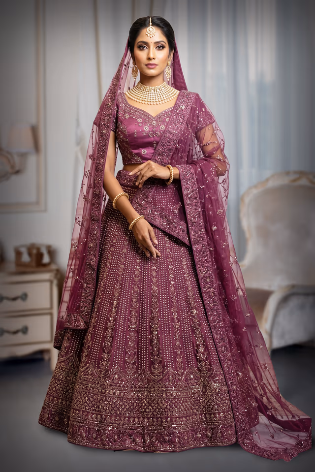 Heavy Stone & Sequin Embellished lehenga — back view, rent in Ernakulam
