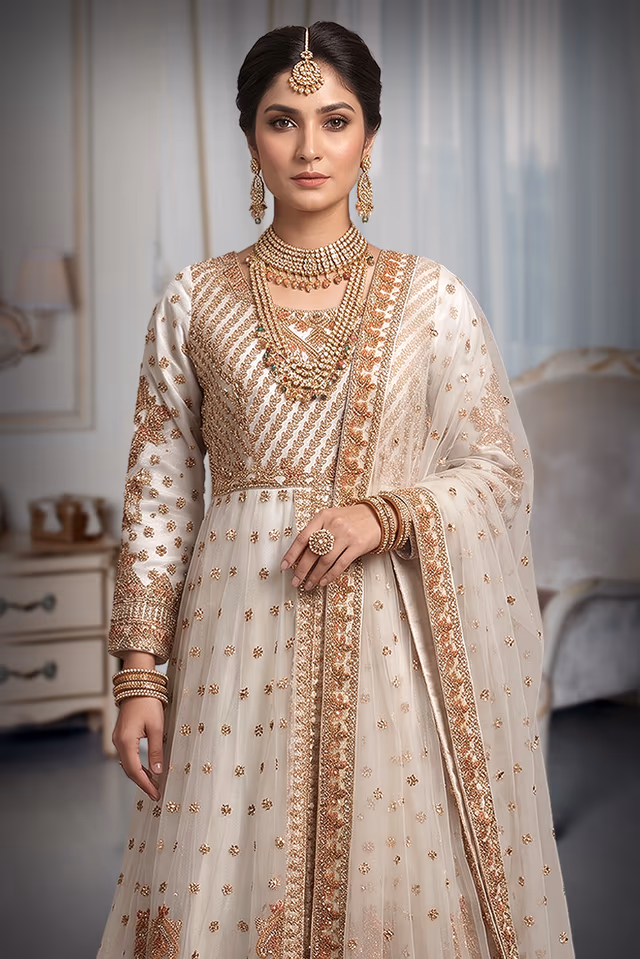 Heavy Worked White Bridal Gown With Stone Work Embellishment — rent in Calicut