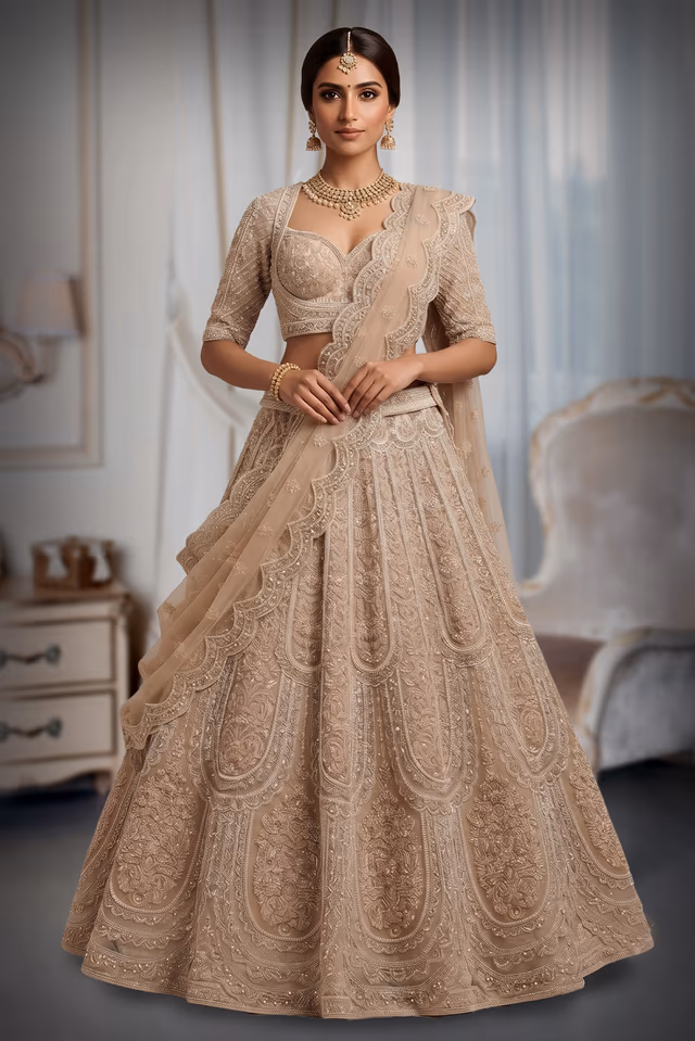 Ivory Bridal Lehenga — back view, rent in Coimbatore