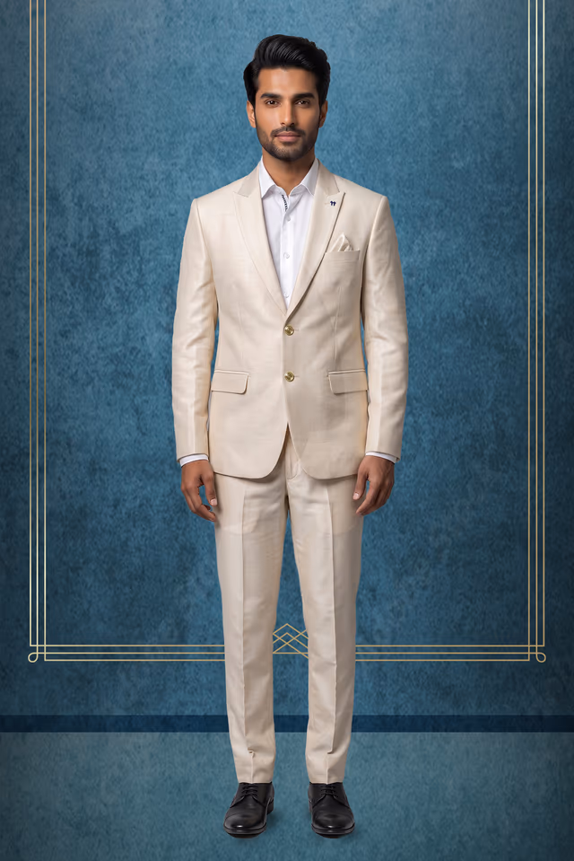 Ivory Textured Three-Piece Formal Suit — rent in Coimbatore