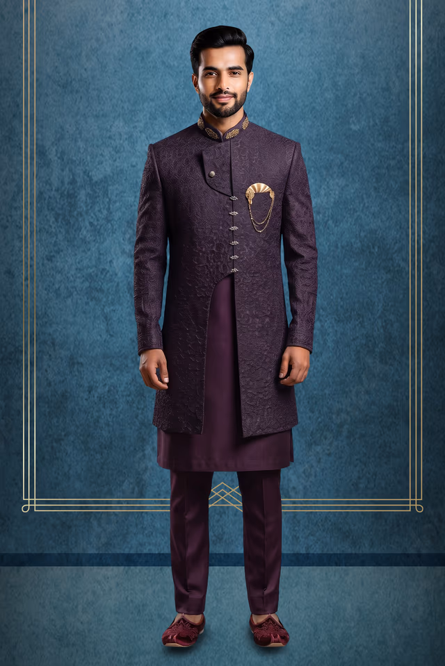 Jacquard Indo-Western Sherwani — rent in Coimbatore