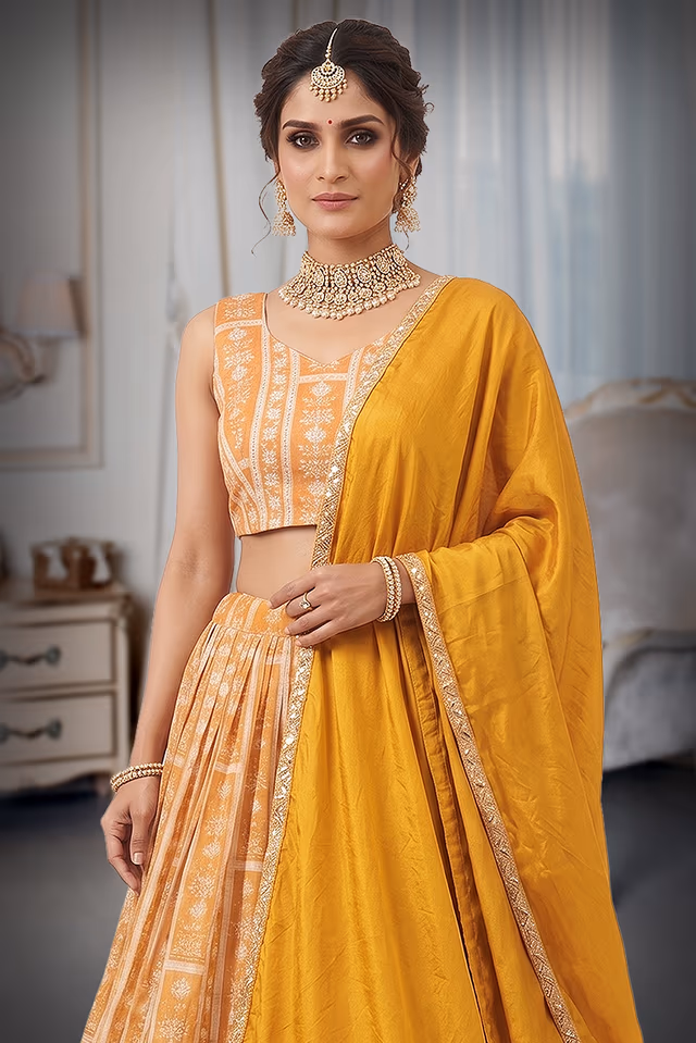 Royal Mustard Yellow Silk  Lehanga — rent in Coimbatore
