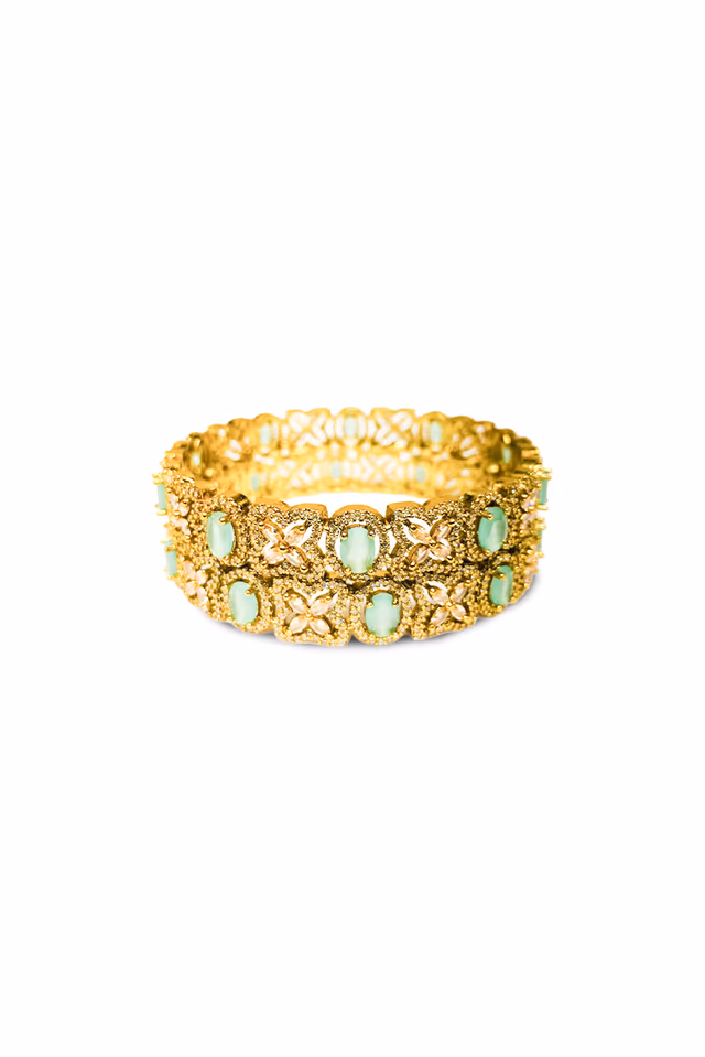 Majestic Mint Emerald & Floral Filigree Kada — rent in Edappally