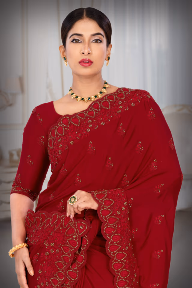 Dark Pink Silk Saree — rent in Calicut