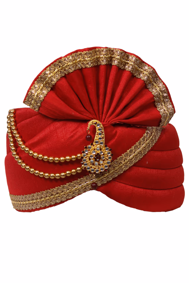 Cherry Red Plain Turban With Golden Border — rent in Coimbatore