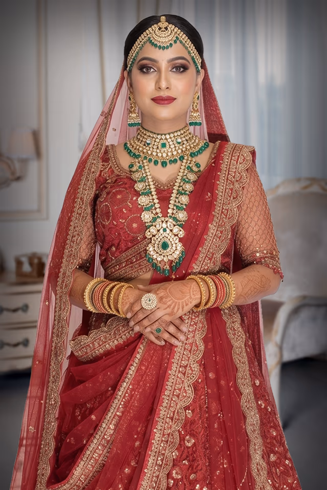 Maroonish - red lehenga with embrodery gold aari work and sequin work details — rent in Edappally