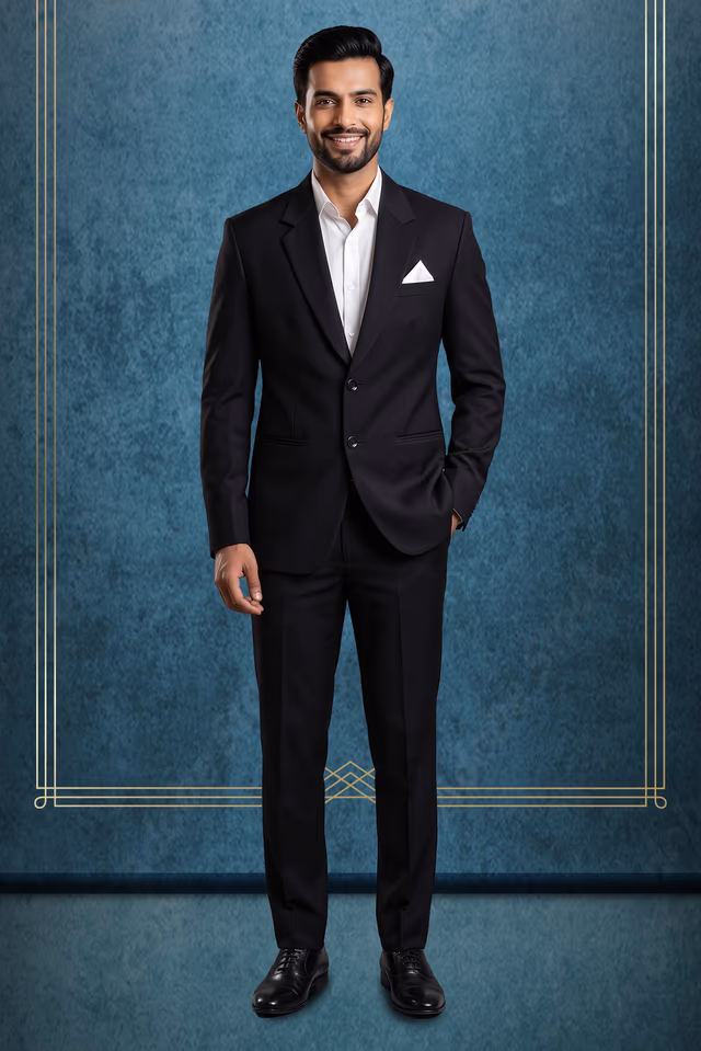 Men's Classic Fit Black Two-Button Blazer Jacket with Notch Lapel — rent in Ernakulam