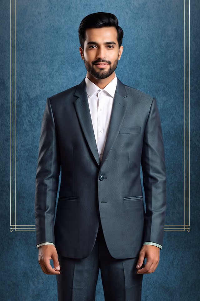 Mens Grey Formal suit — back view, rent in Coimbatore