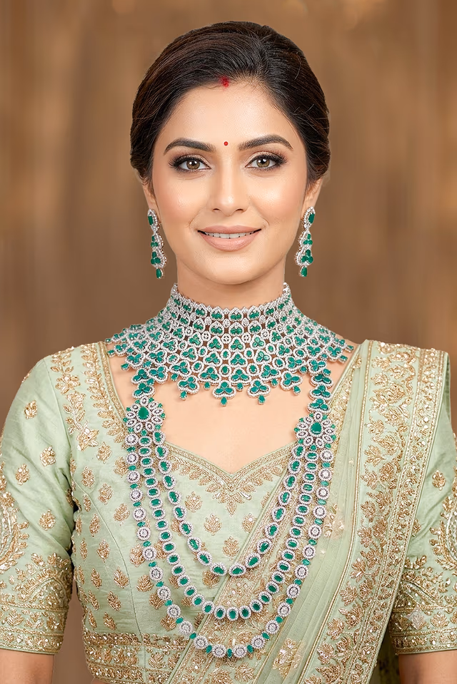 Multi-Layer Emerald & CZ Bridal Set — rent in Ernakulam