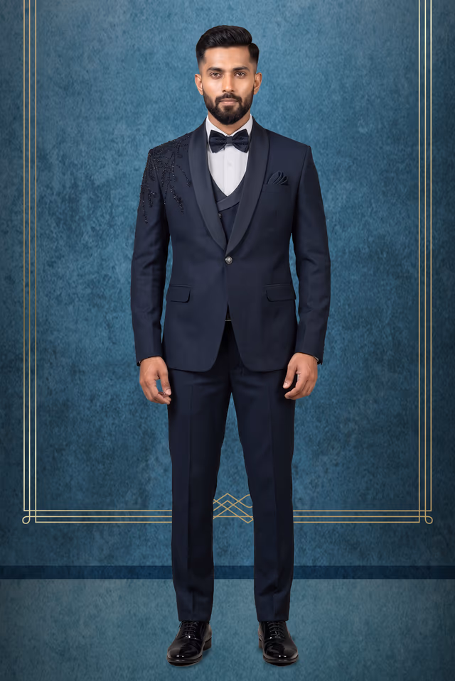Navy Blue with Stone Embellished Tuxedo — rent in Kozhikode