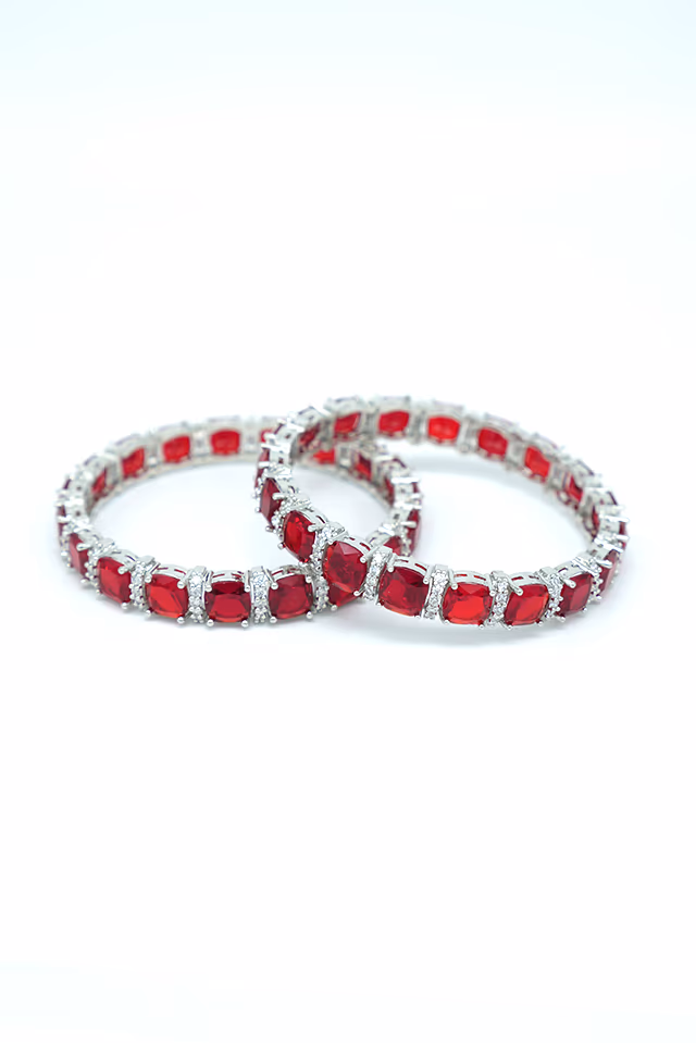 Elegant Set Of Stone Bangles Featuring Maroon Square Cut Stone Work — rent in Bangalore