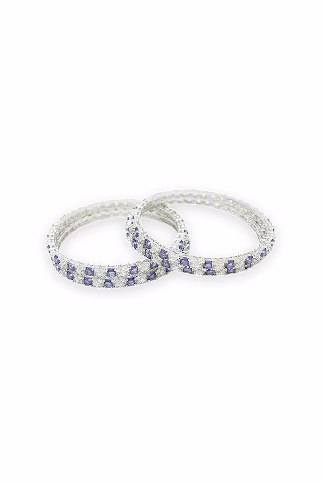 Oval Purple & White Stone Cluster Bangle — rent in Edappally