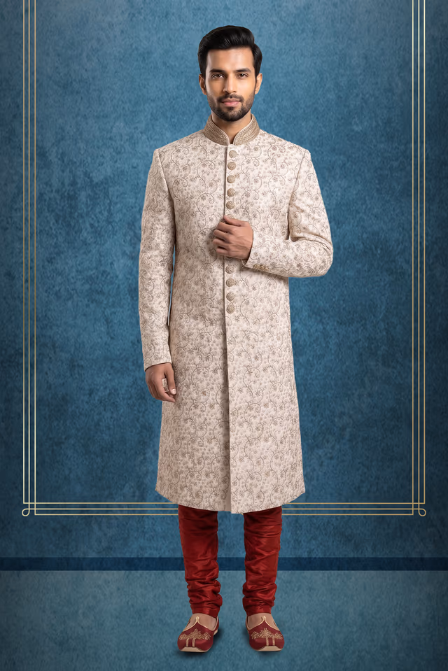 Peachish sherwani — rent in Bangalore