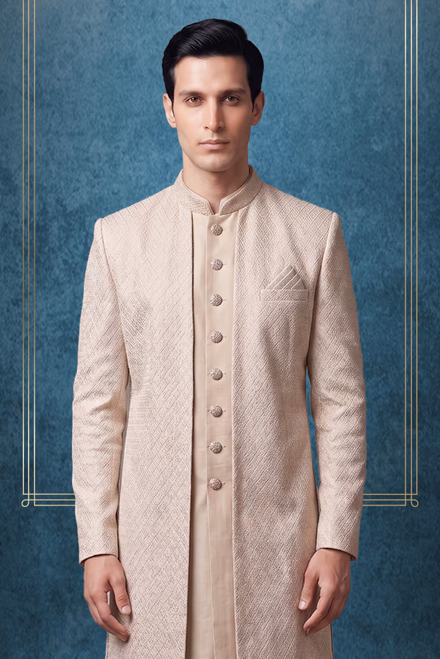 Premium Jacquard or Brocade Silk with a textured weave. — back view