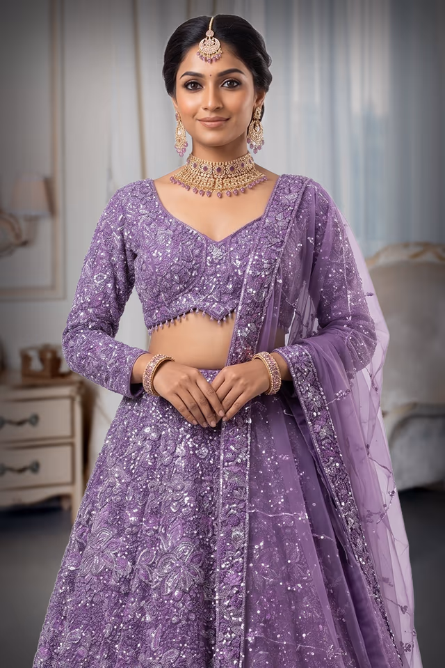 Purple Embellished Lehenga — rent in Coimbatore