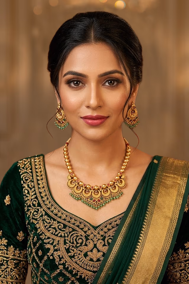 Radiant Gold Temple Necklace Set Offers Stunning Craftsmanship And Traditional Beauty Creating A… — rent in Calicut