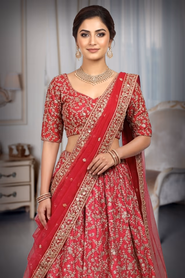 Rani Pink Barfi Silk Sequince Worked Lehenga With Same Colour Blouse And Dupatta — rent in Coimbatore