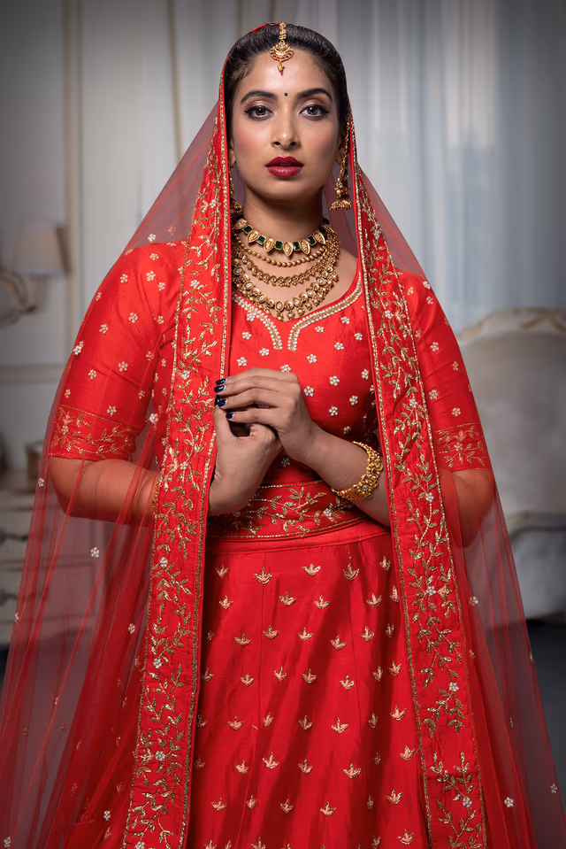 Red Moti Work Lehenga — rent in Calicut