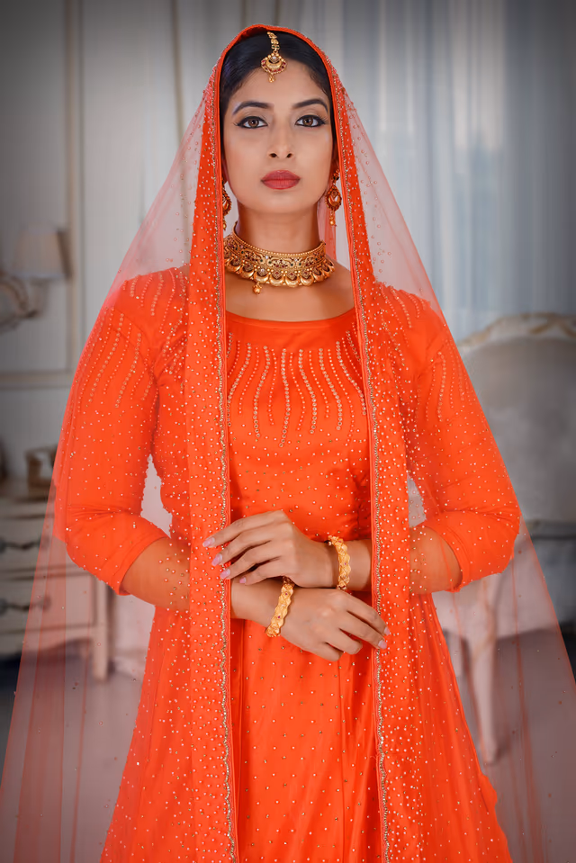 Reddish Peach Lehenga — rent in Calicut
