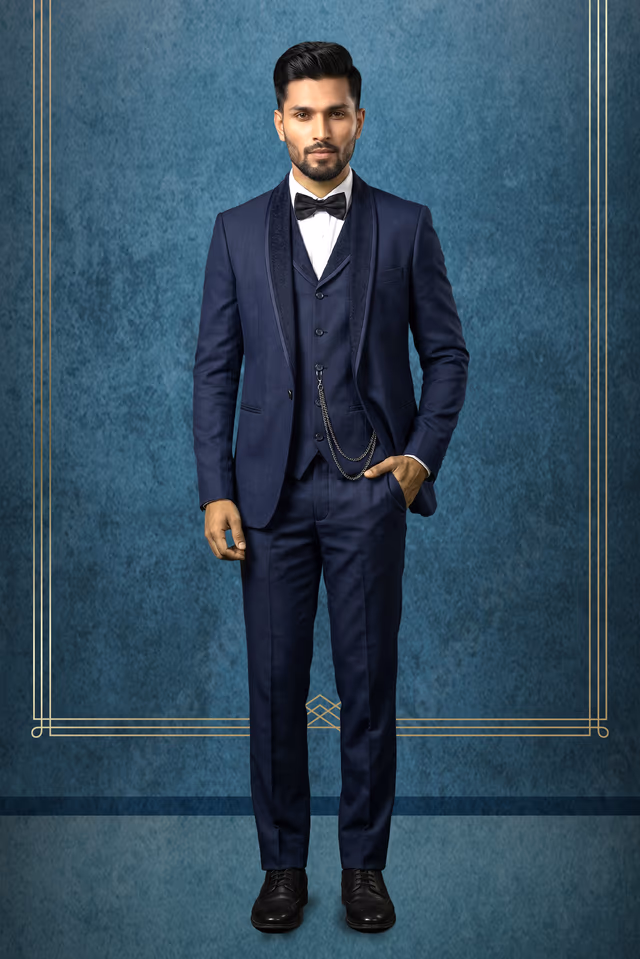 Royal Blue Designer Tuxedo 3-Piece Suit with Shawl Lapel — rent in Coimbatore