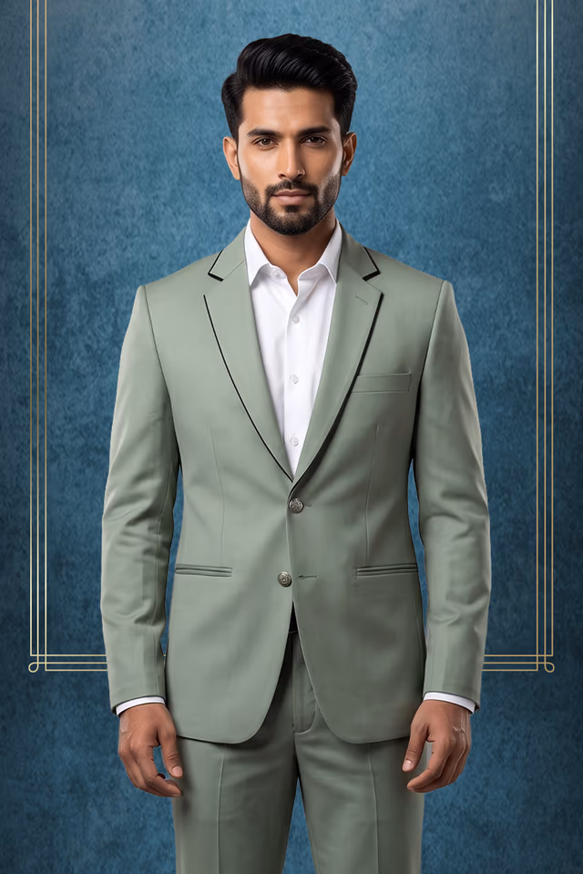 Sage Green Single-Breasted Formal Suit With Trouser — back view, rent in Coimbatore