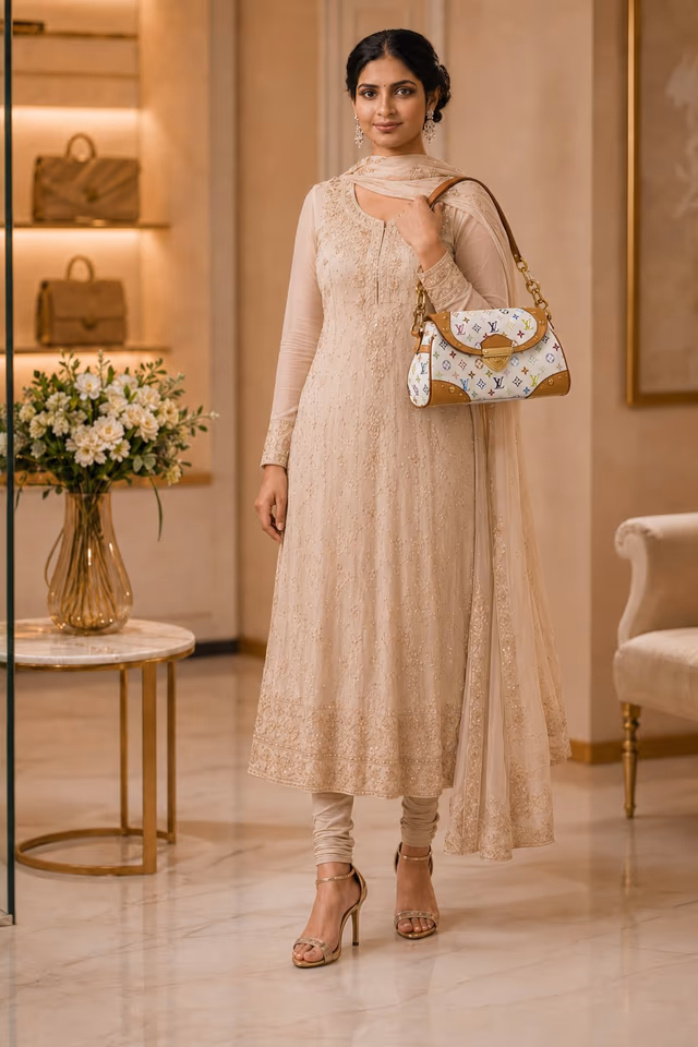Louis Vuitton Beverly MM M40203 Blanc Monogram Multicolor FL2068 Handbag — back view, rent in Edappally