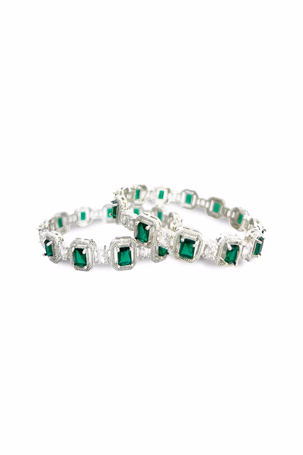 Adorn Your Wrists With These Exquisite Handcrafted Bangles Featuring Shimmering White And Green Crystal… — rent in Bangalore