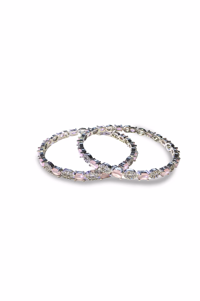 Elegant Bangles Showcase A Seamless Pattern Of Pink Oval Emeralds And Shimmering White Clear Crystals — rent in Calicut