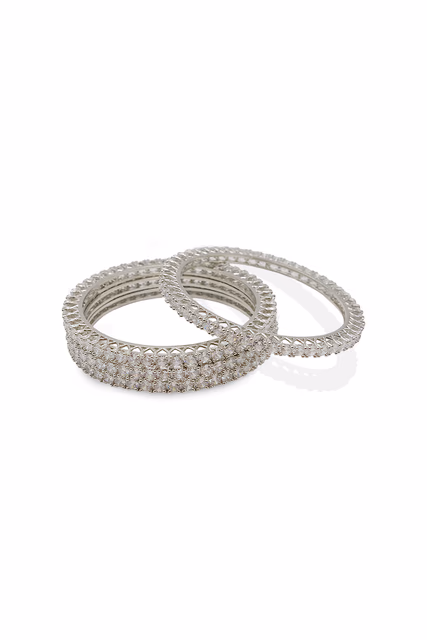 Silver Base Slim Diamond-Cut Stone Bangle — rent in Kochi