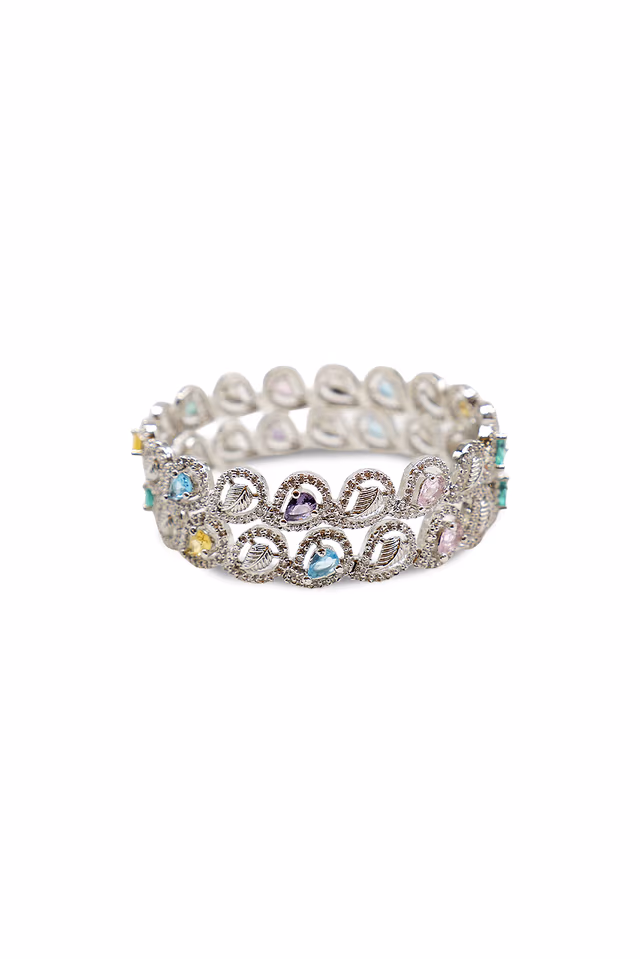 Intricate American Diamond Work Complements The Soft Blush Of Silver Creating A Stunning Contrast — rent in Coimbatore