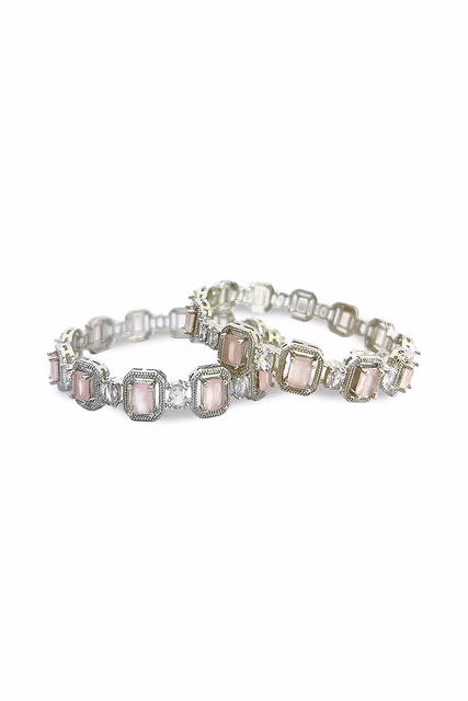Make A Bold Statement At Any Event With These Captivating Pink And White Crystal Bangles — rent in Bangalore