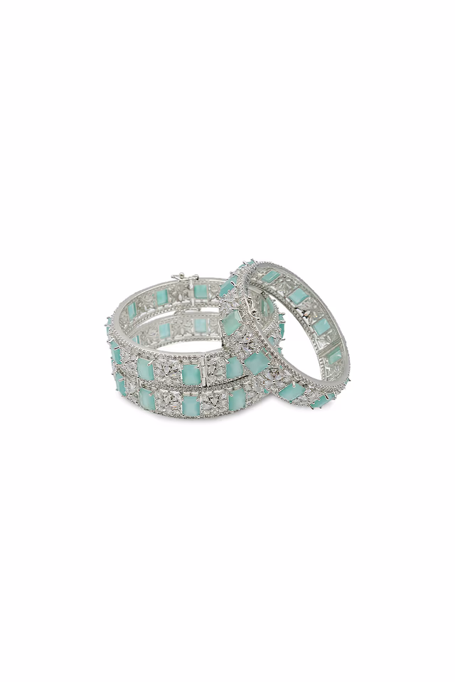 Mint Green Floral Motif Open Bangle — rent in Kochi
