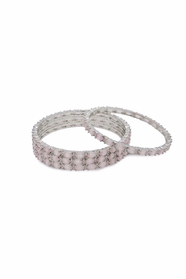 Oval Pink & White Stone Cluster Bangle — rent in Kochi