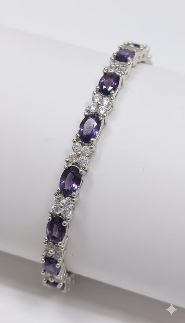 Oval Purple & White Stone Cluster Bangle — rent in Kochi