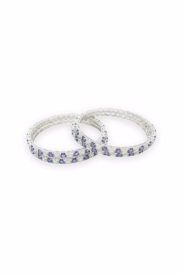 Radiant Dark Purple Oval Stones Bring A Touch Of Nature Inspired Beauty To These Sparkling Silver Bangles — rent in Calicut