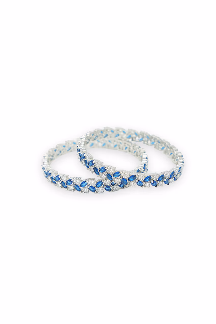 Sophisticated Silver Bangles Highlighting Radiant White Stones For A Look That Is Both Classic And Bold — rent in Calicut