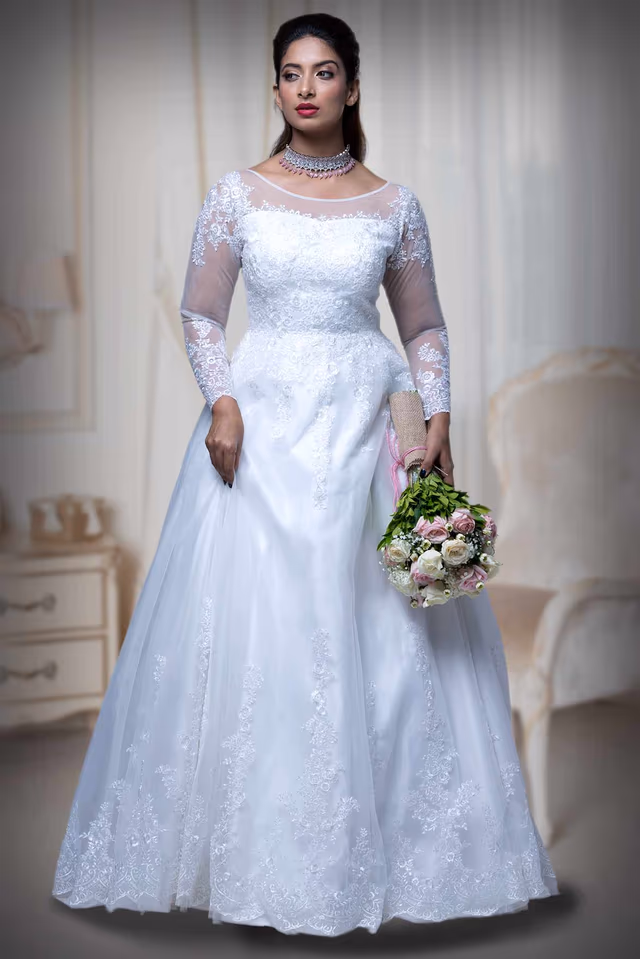Light Ivory Double Umbrella Gown — back view, rent in Kochi