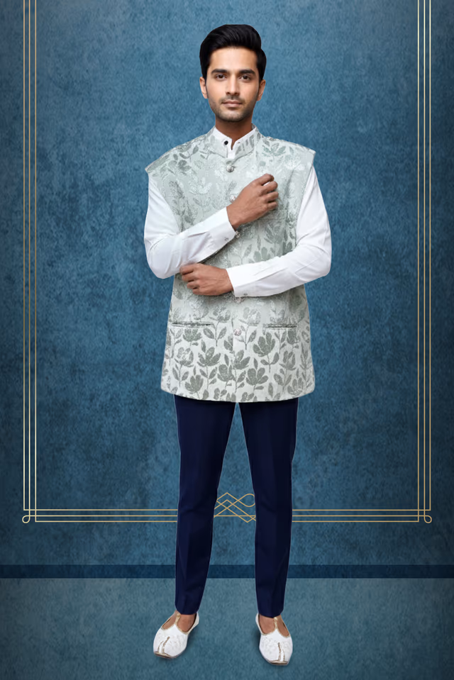 Pista Green Floral Bandi with Subtle Elegance for Festive and Casual Gatherings — rent in Bangalore