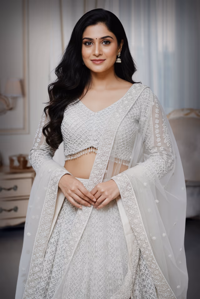 Floral patterned pearl lehenga set — rent in Bangalore