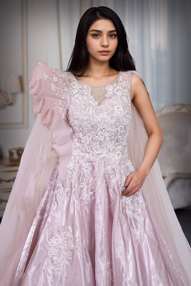 Lilac A Line Light Scattered Embroidered Gown — rent in Bangalore