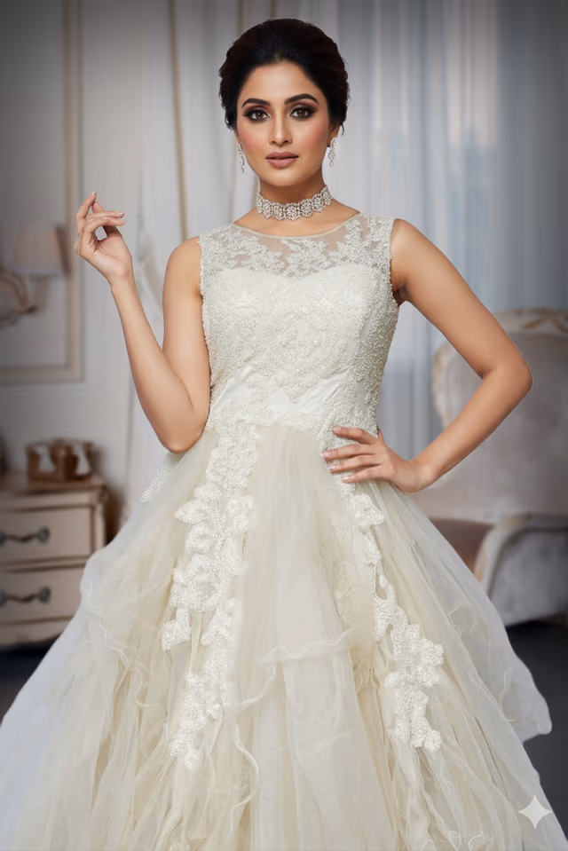 LIme yellow cut work gown — rent in Bangalore