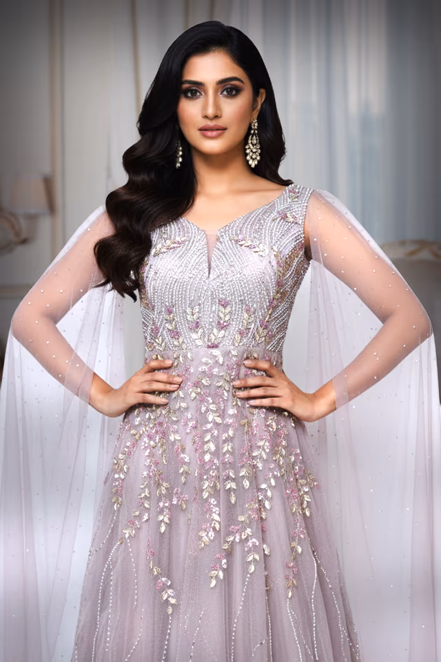 Netted Gown with a 3D embroired — rent in Bangalore