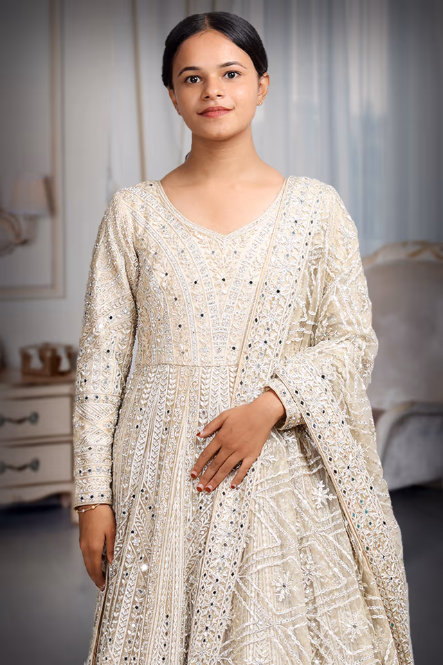 Pastel Green Pre Wedding Gown With Thread And Sequins Embroidery All Over The Gown — rent in Calicut