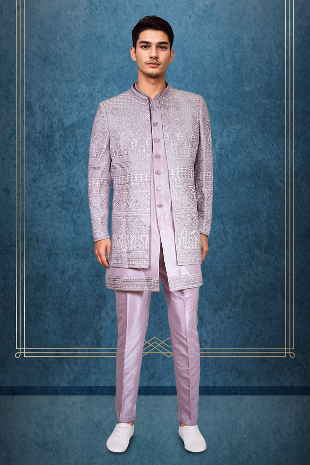 Step Into Refined Sophistication With This Pastel Lavender Sherwani Set, — rent in Bangalore