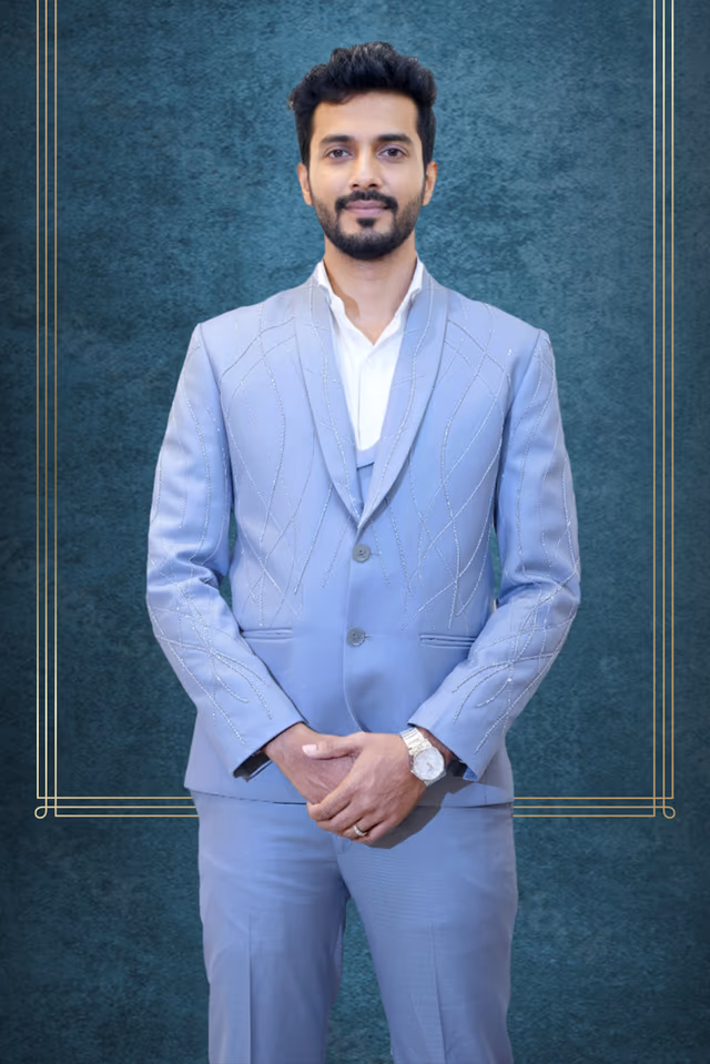 Classic Single-Breasted Medium Gray Suit — back view, rent in Kochi
