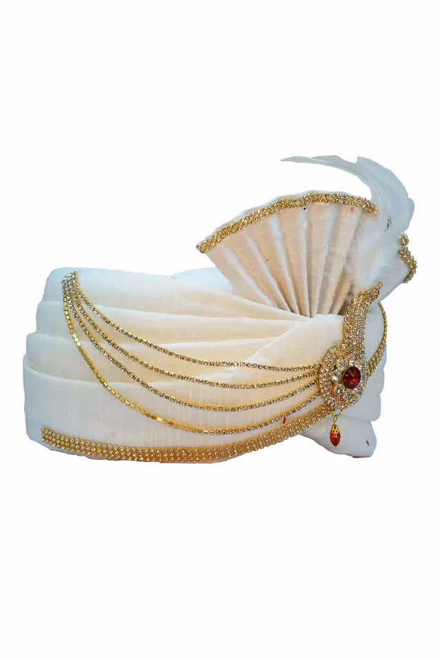 Stone Glued Pearl White  Turban Made In Blended Fabric — view 1 of 2