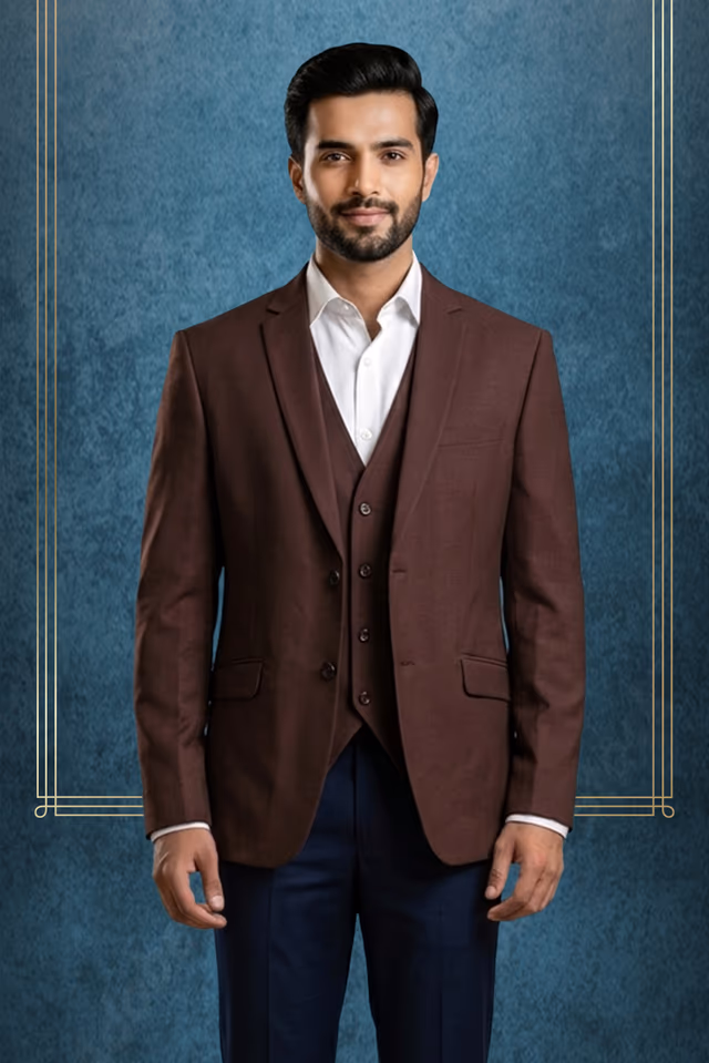 Brown Formal Blazer Two piece — back view, rent in Coimbatore